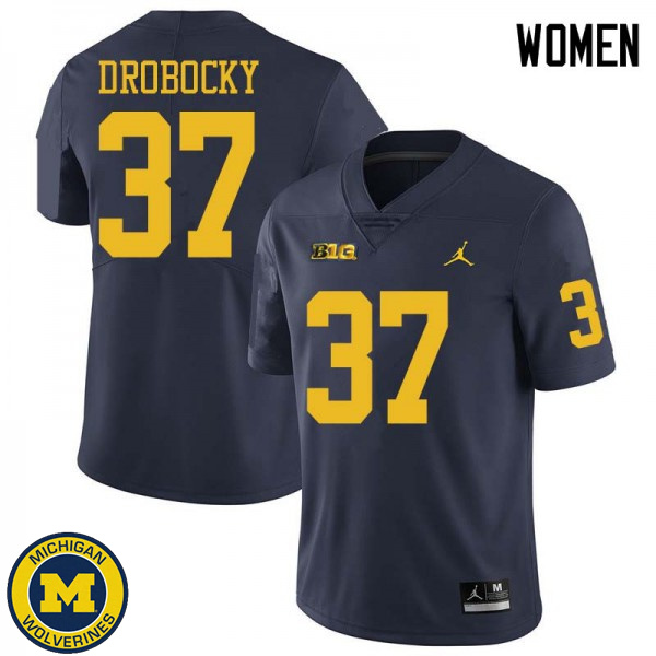 Women's Michigan Wolverines #37 Dane Drobocky Navy Jordan Brand College Game Jersey